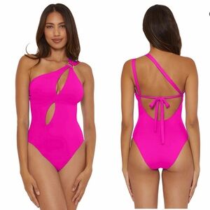 Soluna Asymmetrical One Piece Swimsuit - Pink Flambe - Medium - NWT